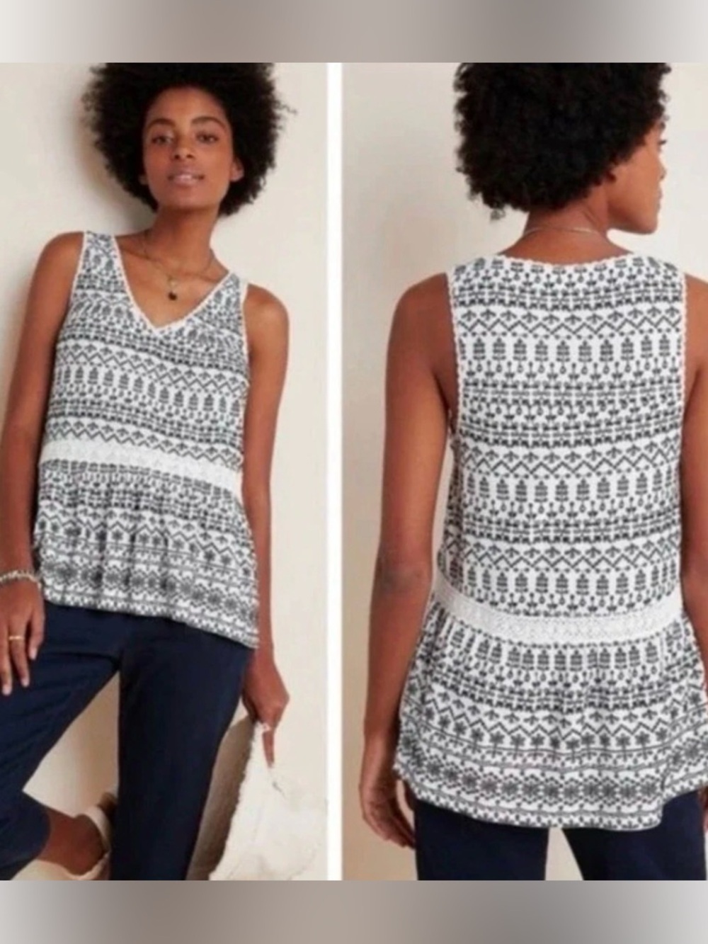 Maeve Black and White Embroidered Top